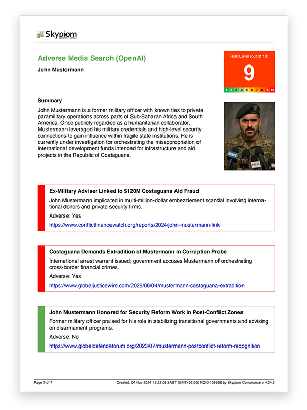 AML sanctions screening with adverse media