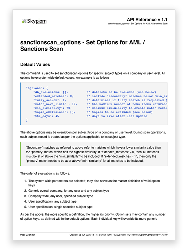 Skypiom API reference document